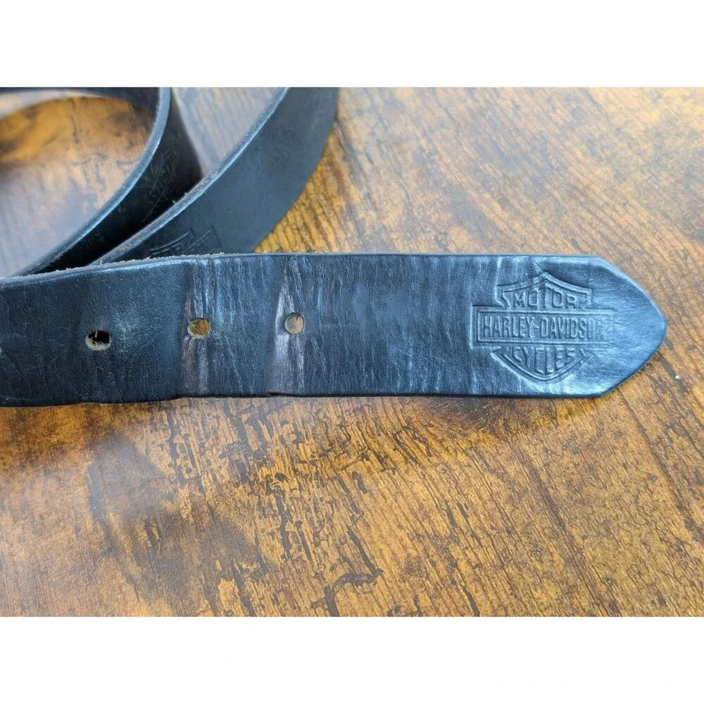 Harley Davidson Black Cowhide Leather Stamped Belt with Silver Buckle Size 50 US